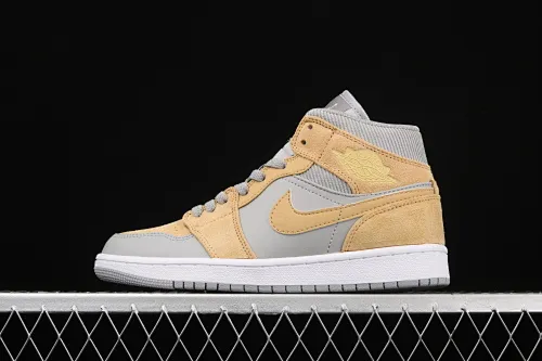 All categories Air Jordan Jordan series basketball shoes Air Jordan 1 Mid Air Jordan 1 Mid AJ1 Joe 1 Zhongbang Maca color yellow cement gray basketball shoes DA4666-001
